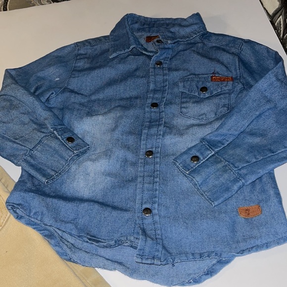 7 For All Mankind 24 months denim top and khaki pants - Picture 2 of 7